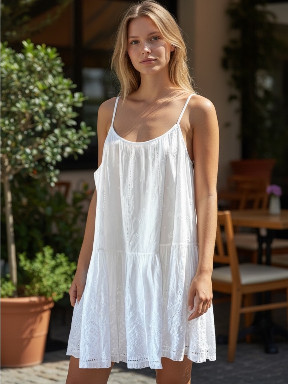NWOT Unsubscribed White Eyelet Dress with Spaghetti Straps (PTP 22)
